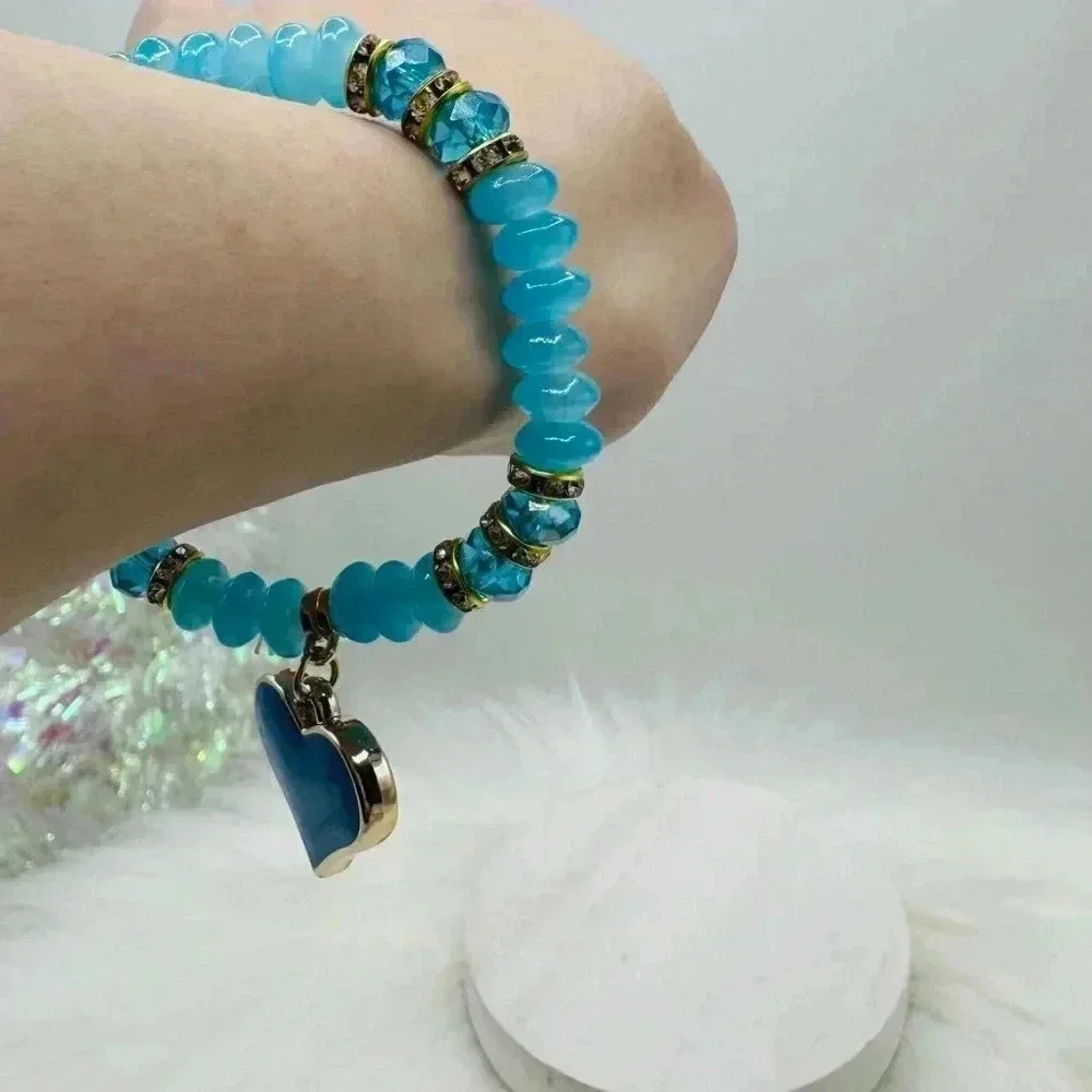 Blue Beaded Bracelet Heart Pendant Bracelet